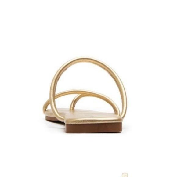 Square Toe Strappy Slide Sandals in Light Gold - Picture 5 of 7